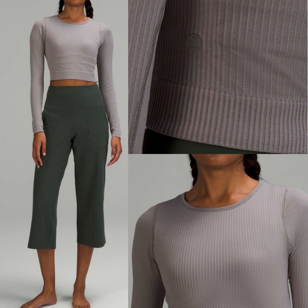 Lululemon Ebb To Street Long Sleeve Shirt Grey Womens Size 6 Ribbed Crop Run Top - Picture 3 of 16